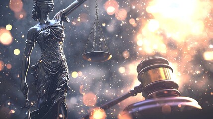 Fototapeta premium Justice and Judgement Silhouetted Figure Balancing the Scales of Law and Fairness Under Dramatic Light
