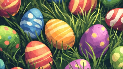 Obraz premium Colorful Easter Eggs on Vibrant Green Grass for Spring Celebration