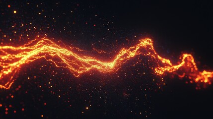 Abstract Flowing Light Trail with Sparkles in Dark Background