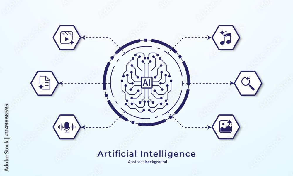 Aufkleber Concept of Artificial intelligence. AI technology for big data analytics and generate ideas. Creating innovation from machine learning. AI and Neural networks. Vector illustration.