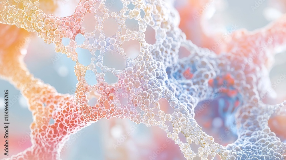 Poster intricate abstract structure of bubble-like cells with colorful hues reflecting light patterns and d