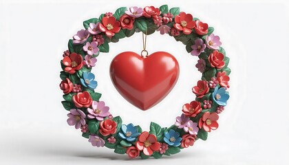 Red Heart Hanging Floral Wreath Colorful Flowers Romantic Design