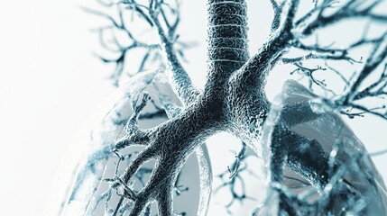 High-Resolution Artistic Illustration of Human Lung Structure with Detailed Bronchial Tree and Alveolar Functionality