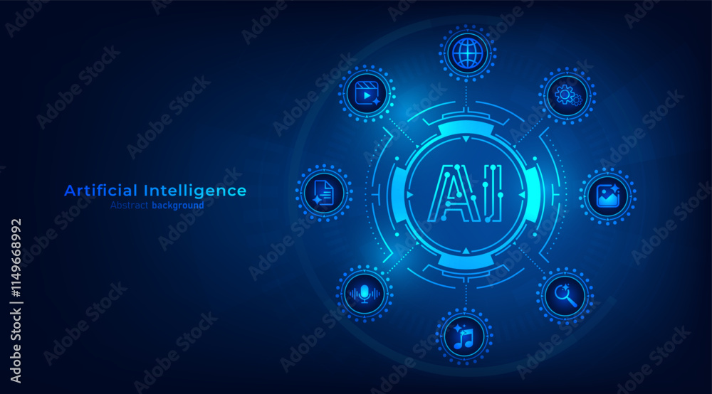 Aufkleber Concept of Artificial intelligence. AI technology for big data analytics and generate ideas. Creating innovation from machine learning. AI and Neural networks. Vector illustration.