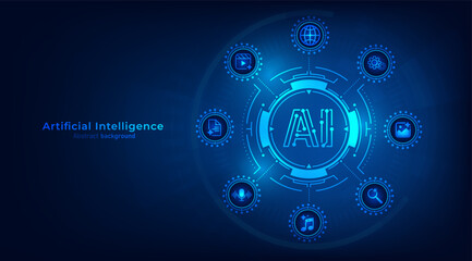 Concept of Artificial intelligence. AI technology for big data analytics and generate ideas. Creating innovation from machine learning. AI and Neural networks. Vector illustration.