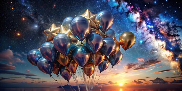 Sparkling 2022 New Year Balloons Ascending into a Starry Night