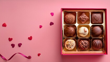 チョコレートのお菓子とピンク背景