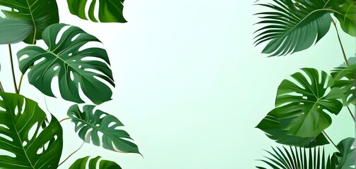 Collection of tropical leaves, foliage plant in green color with space background