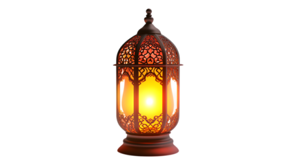 A glowing Ramadan lamp with intricate details, isolated on white 