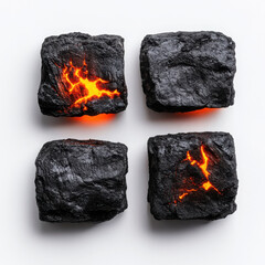 Abstract black stones with glowing orange cracks representing lava.