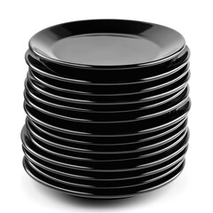 Obraz premium Stack of black ceramic plates isolated on white background.