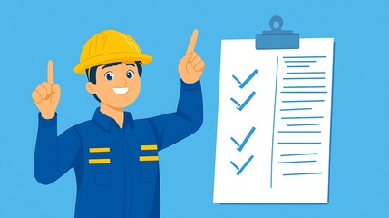 Construction Worker Holding a Checklist and Ensuring Project Safety and Compliance