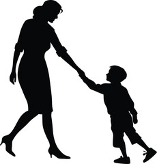 Son and mother silhouette. Mom son vector illustration