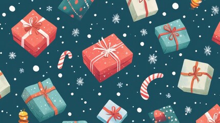 Obraz premium Colorful Christmas Presents and Candy Canes on Dark Background