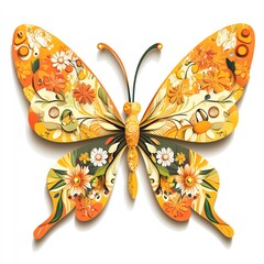 A vibrant butterfly design adorned with flowers and intricate patterns in orange hues.