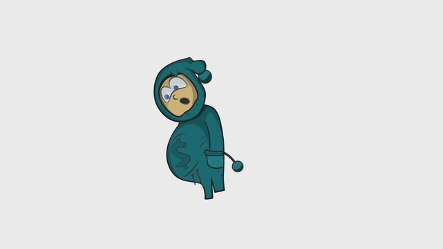 The child learns to walk. A funny animation of a small child walking and stumbling. Vector cartoon on a white background.