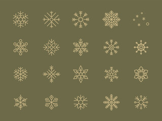 Snowflake icons. Snow. Winter. New Year and Christmas. Winter holidays. Different shapes of snowflakes. A set of editable icons. Vector image.