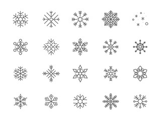 Snowflake icons. Snow. Winter. New Year and Christmas. Winter holidays. Different shapes of snowflakes. A set of editable icons. Vector image.