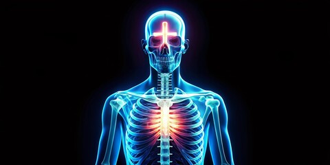 Spiritual Core: X-Ray Skeleton with Minimalist Cross - Fashion Photography