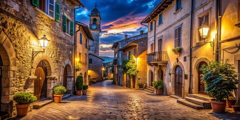 Obraz premium Spoltore Night Photography: Low Light Italian Town, Dramatic Shadows, Night Cityscape, Urban Exploration, Ancient Architecture, Italian Village at Night