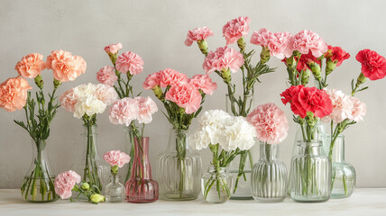 Obraz premium A minimalist and modern arrangement of pink flowers, showcased in simple glass va