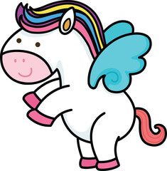 cute cartoon unicorn character illustration, vector