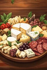 A vibrant spread of assorted cheeses, meats, and fresh fruits, showcasing a delightful charcuterie board.