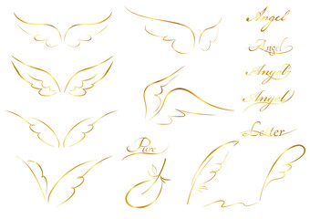 ベクター　シンプルな天使の羽　アイコン　ワンポイント　ゴールド © 辛 甘