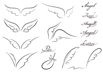 ベクター　シンプルな天使の羽　アイコン　ワンポイント　黒 © 辛 甘