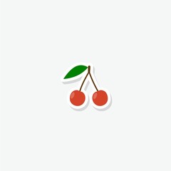 Fresh juicy red cherry icon sticker isolated on gray background