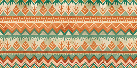 Abstract geometric pattern in earthy tones of green and orange.