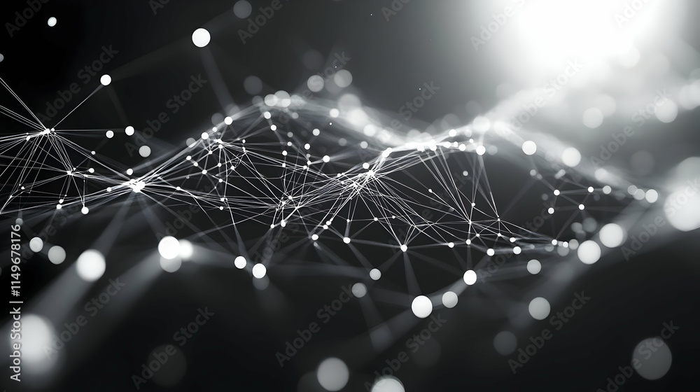 Poster abstract representation of interconnected data points and networks.
