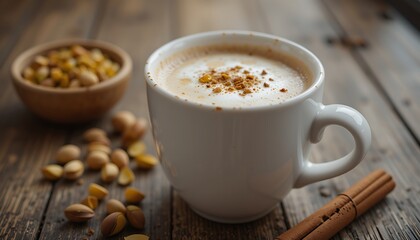 Aromatic Pistachio Latte on Rustic Wood