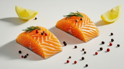 Delicious salmon fillets gourmet kitchen food photography bright setting top-down view culinary art