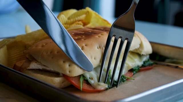 sandwich with cheese and chicken tomatoes spinach chips on a plate lunch snack dinner