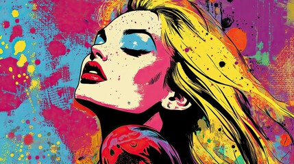 Naklejka premium Colorful pop art portrait of a woman urban street digital artwork vibrant atmosphere close-up view creative expression
