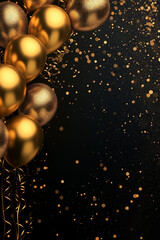 Luxurious Black Party Background with shiny golden balloons