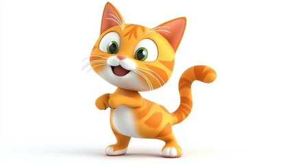 Curious Cartoon Cat Character in 3D Style with Bright Colors and Playful Expression