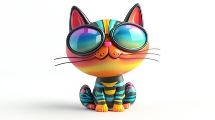 Fototapeta premium Colorful 3D Stylized Illustration of a Confident Cat Wearing Sunglasses