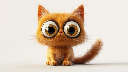 Whimsical 3D Cartoon Cat Illustration with Big Eyes and Soft Fur Texture