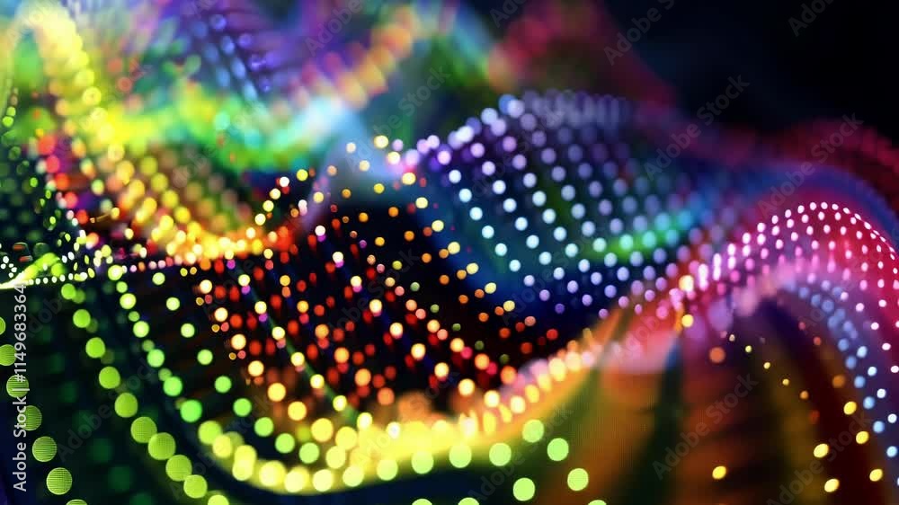 Poster big data visualization forming a colorful abstract landscape with glowing dots, representing complex