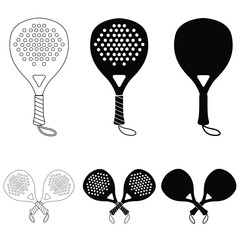 Set of paddle tennis racket vector illustration. Tennis racket silhouette