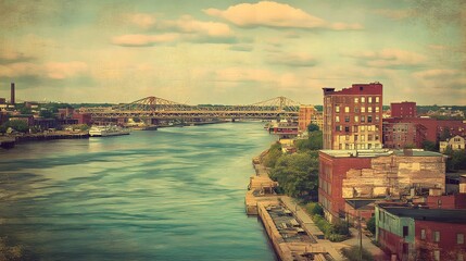River Cityscape Featuring Bridge and Buildings