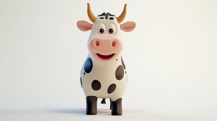Obraz premium Cute 3D Cartoon Cow Character with a Cheerful Expression and Friendly Stance
