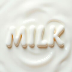 Word " milk " shaped with ripples. Lettering design with texture and color of food concept.