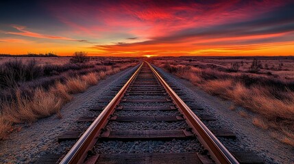 A scenic sunset over railroad tracks, showcasing vibrant colors and serene landscapes.