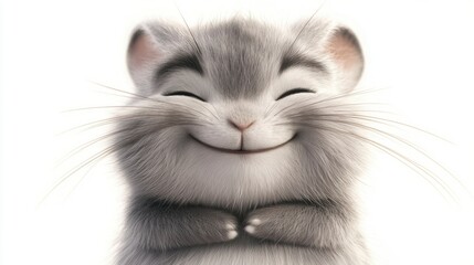 Obraz premium Happy Chinchilla Close-Up Portrait Against White Background