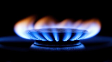 Close-up of burning gas stove burner.