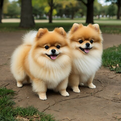 Pomeranian dogs in the park are so cute