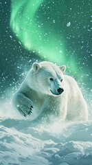 Majestic Polar Bear Under Arctic Aurora Borealis
